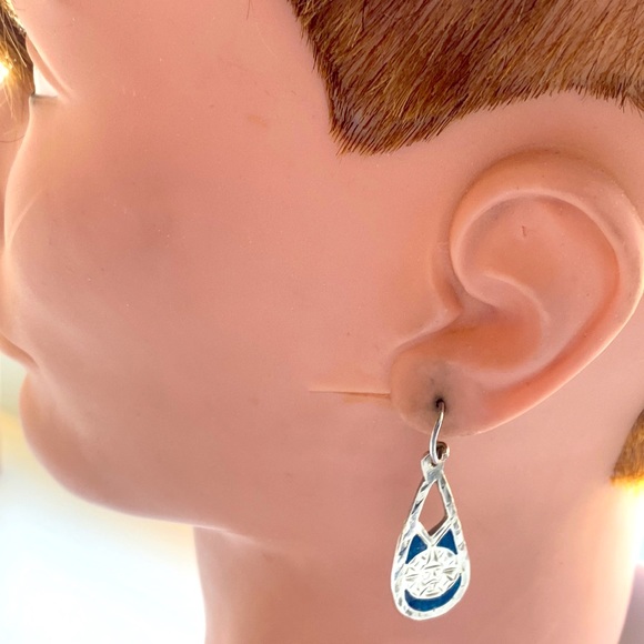 Hecho en Mexico sterling silver crushed Turquoise dangle earrings - Picture 4 of 6